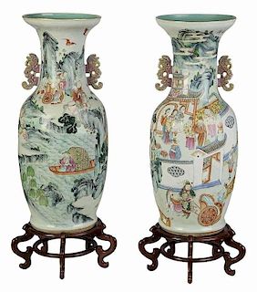 Pair of Famille Rose Monumental Vases