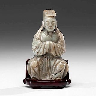 Chinese Grey Jade Scholar Figure 