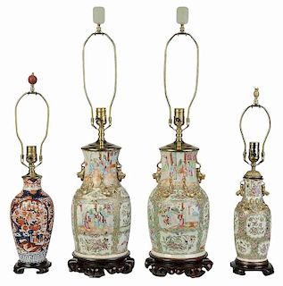 Four Chinese Porcelain Vases Mounted as Lamps