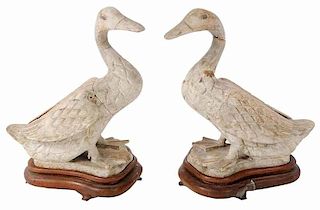 Pair of Chinese Carved Wooden Ducks