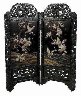 Japanese Carved, Lacquered and Inset Screen
