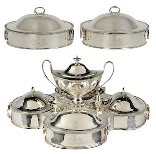 Pair English Silver Entrees, later Lazy Susan