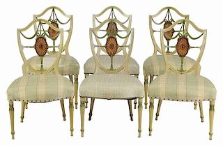 Set of Six Adam Inlaid Dining Chairs