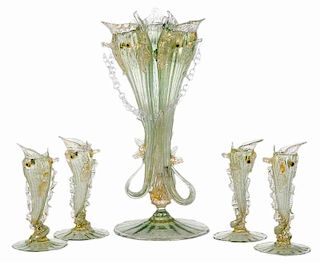 Five Venetian Glass Dolphin Vases