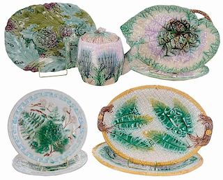 Eight Majolica Table Items