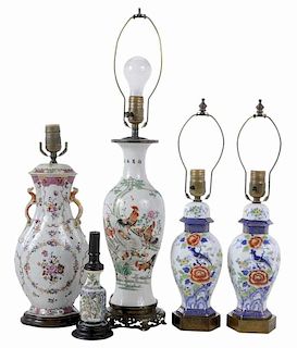 Five Chinese Vases Converted to Lamps