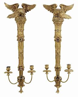 Pair Federal Style Gilt Wall Sconces
