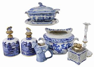 Seven Blue and White Table Items