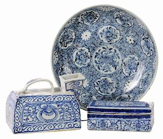 Three Chinese Blue & White Table Items
