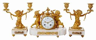 Gilt Bronze and Marble Garniture Clock Set