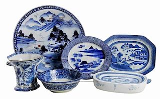 Six Cobalt Blue Porcelain Table Articles