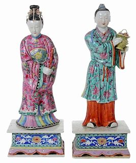 Fine Pair of Famille Rose Figures on Stands