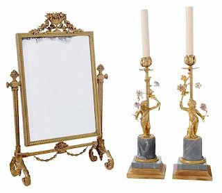 Three Louis XVI Style Gilt Bronze Items