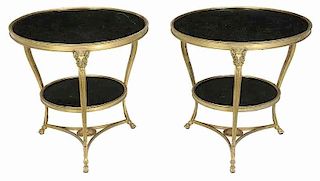 Pair Empire Style Bronze and Marble Gueridon
