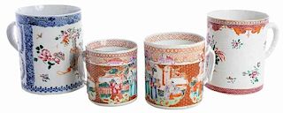 Four Chinese Export Famille Rose Mugs