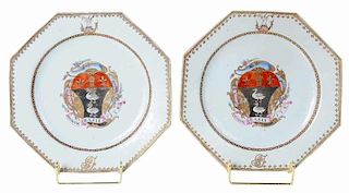 Pair of Hexagonal Armorial Chinese Export Plates