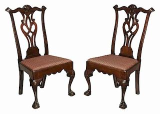 Pair American Chippendale Carved Side Chairs