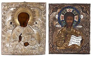 Russian Icons with Riza, Depictions of Christ Pantocrator 