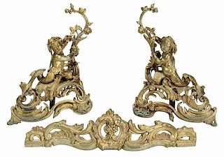 Set of Louis XV Style Gilt Bronze Figural Chenet