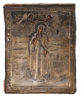 Russian Icon with Riza, St. Efronisia of Polotsk