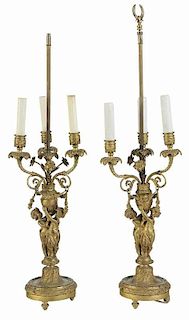 Pair Louis XV Style Bronze Putti Lamps