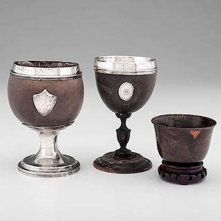 Coconut Shell Goblets and Horn Cup 