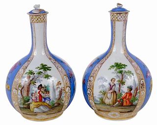 Pair Augustus Rex Blue Floral Lidded Vases