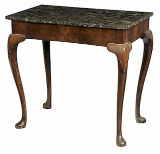 Queen Anne Carved Walnut Marble Top Slab Table