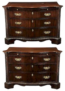 Pair Chippendale Style Carved Serpentine Commodes