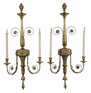 Pair George III Style Gilt Two Light Sconces