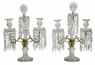 Fine Pair Empire Bronze and Crystal Candelabra