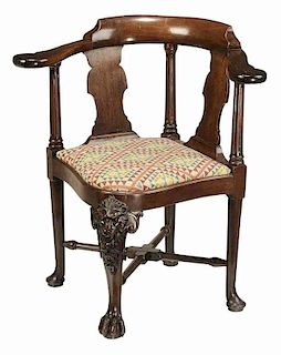 Irish Chippendale Carved Mahogany Corner Chair