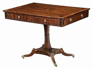 Regency Marquetry Inlaid Mahogany Pedestal Table