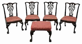 Four Chippendale Dining Chairs, Footstool
