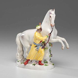 Meissen Figural Group, Moor with Horse 