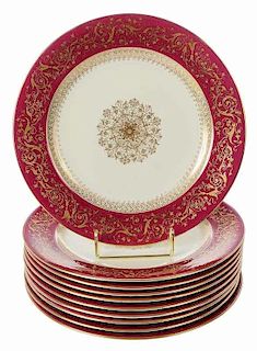 Set of Ten Tiffany & Co. Red Gilt Service Plates