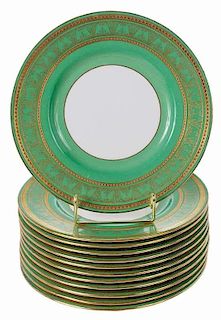 Twelve Tiffany & Co. Green Gilt Plates by Mintons