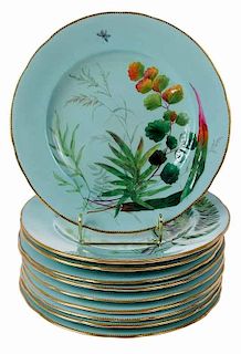 Set of 10 British Porcelain Botanical Plates