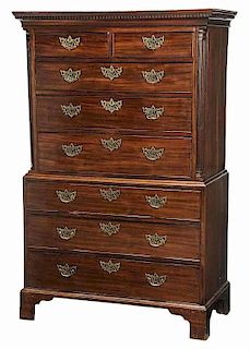 Chippendale Figured Mahogany Chest on Chest