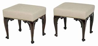 Pair of Queen Anne Style Mahogany Foot Stools