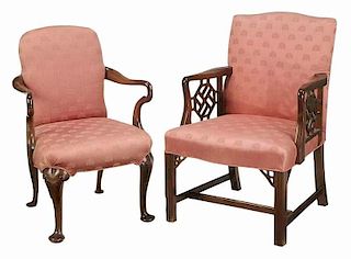 Two Mahogany Open Arm Chairs