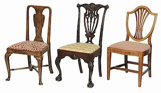 Group of Three Carved and Inlaid Side Chairs