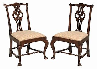 Pair Massachusetts Queen Anne Walnut Side Chairs