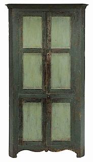 Country Green Painted Corner Cupboard