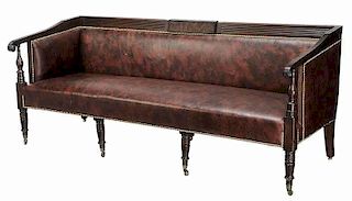 Federal Mahogany and Leather Upholstered Sofa