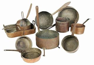 Eleven Pieces Assorted Copper Pots/Cookware