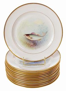 12 Lenox Hand Painted Fish Plates