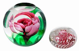 Two Floral Glass Paperweights