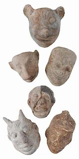 Six Early 20th Century Clay Masks