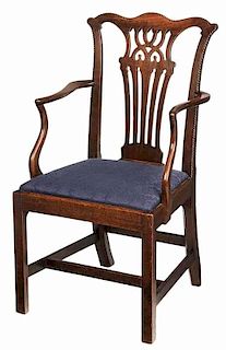Fine Chippendale Mahogany Open Arm Chair